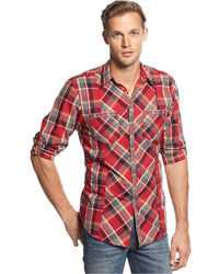 INC International Concepts Shirt Long Sleeve Reggie Plaid Shirt