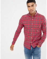 ASOS DESIGN Skinny Check Shirt In Red Tartan