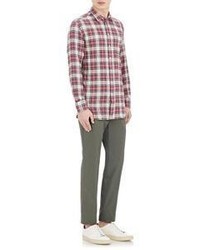 Officine Generale Washed Flannel Shirt Red