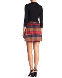 Harlowe Graham Plaid Two Zip Wool Blend Mini Skirt