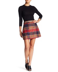 Harlowe Graham Plaid Two Zip Wool Blend Mini Skirt