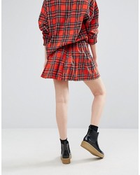 Monki Plaid Pleated Mini Skirt