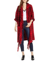 Red Plaid Open Cardigan