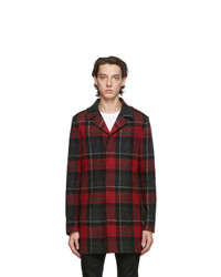 Saint Laurent Red And Black Wool Mac Coat