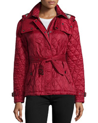 Burberry Finsbridge Check Lined Short Quilted Coat W Removable Hood