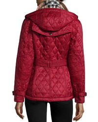 Burberry Finsbridge Check Lined Short Quilted Coat W Removable Hood