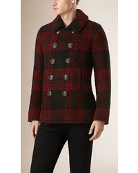 Burberry Brit Check Wool Mohair Pea Coat