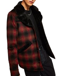 Topman Check Faux Fur Lined Rodeo Jacket