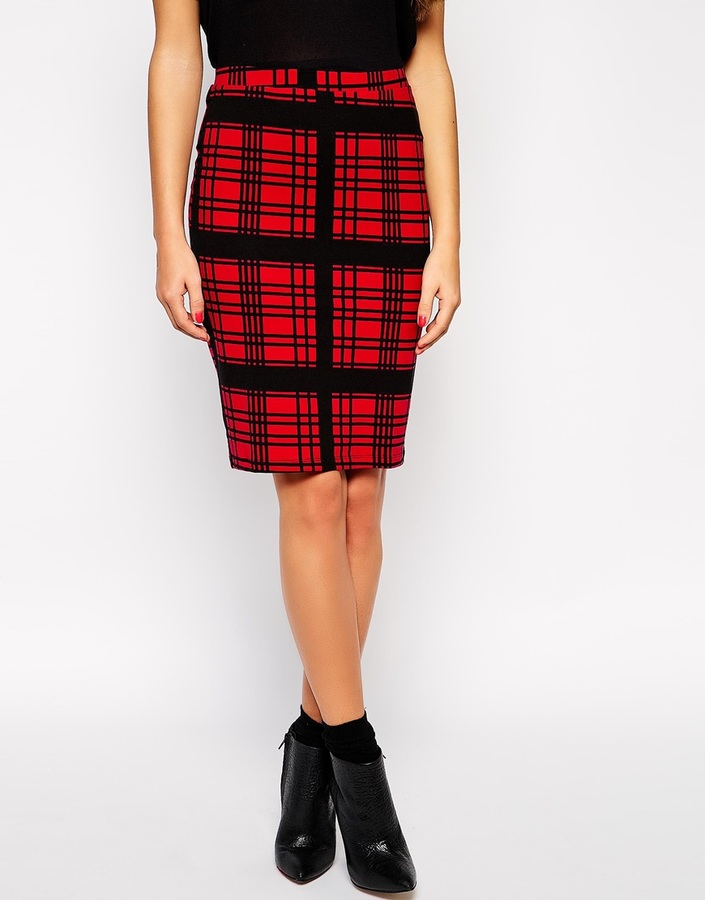 Årvågenhed Udled Jakke Vero Moda Pencil Skirt In Red Check, $33 | Asos | Lookastic