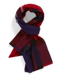 Burberry Check Print Wool Scarf Damson Red Check One Size