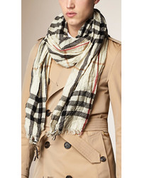 Burberry Check Cashmere Crinkled Scarf