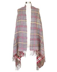 Oversized Reversible Plaid Blanket Wrap Scarf Ivory And Red