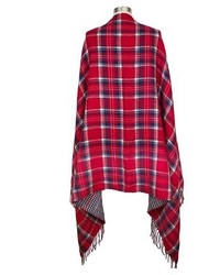 Oversized Reversible Plaid Blanket Wrap Scarf Red And Blue