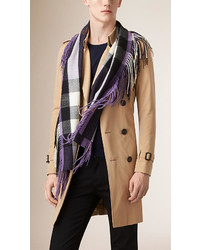 Burberry The Fringe Scarf In Check Cashmere