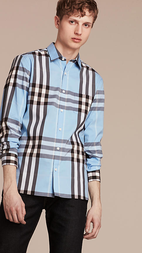 Burberry check stretch sales cotton shirt