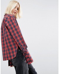 Asos Red Cotton Check Shirt With Extreme Cuffs