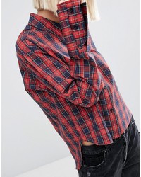Asos Red Cotton Check Shirt With Extreme Cuffs