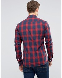 Asos Skinny Shadow Check Shirt In Red