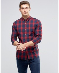 Asos Skinny Shadow Check Shirt In Red