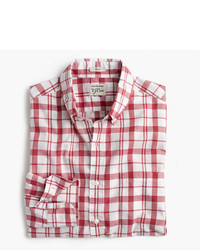 J.Crew Tall Secret Wash Shirt In Heather Poplin Red And White Plaid