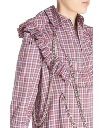 Vetements Chain Detail Frilled Plaid Shirtdress