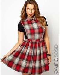 Asos Curve Pinafore Dress In Plaid Check