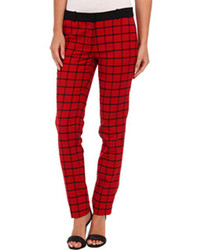 red plaid skinny pants