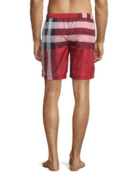 Burberry Check Print Swim Trunks Red