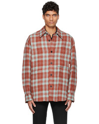 Solid Homme Red Blue Wool Flannel Over Shirt