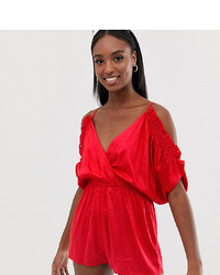 Asos Tall Asos Design Tall Beach Playsuit With Cold Shoulder Flutter Sleeve
