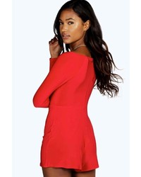 Boohoo Hollie Off The Shoulder Plunging Playsuit