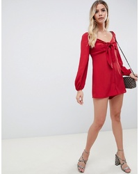 ASOS DESIGN Knot Front Playsuit With Blouson Sleeve
