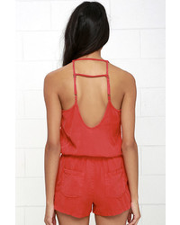 Blank NYC Ladder Washed Red Romper