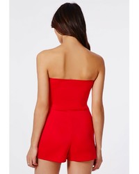 Missguided Eileen Scuba Asymetric Bandeau Romper Red