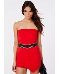 Missguided Eileen Scuba Asymetric Bandeau Romper Red