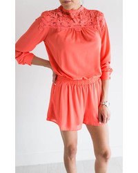 Ily Couture Orange Crochet Romper