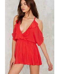 Factory Play Ice Cold Shoulder Romper Red