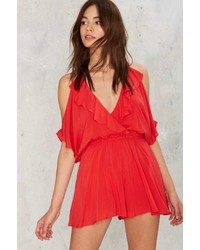 Factory Play Ice Cold Shoulder Romper Red