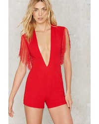 Rare London Fringe In High Places Plunging Romper Red