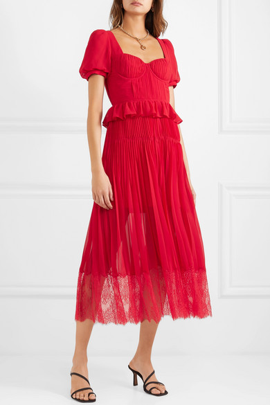 Self portrait clearance red pleated dress