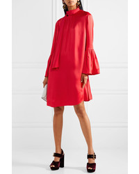 Fendi Pleated Washed Satin Mini Dress Crimson