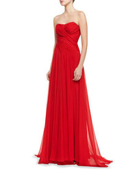 Badgley Mischka Collection Strapless Ruched Bodice Gown Red