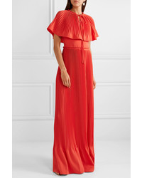 Lela Rose Cape Effect Pleated Crepe Gown