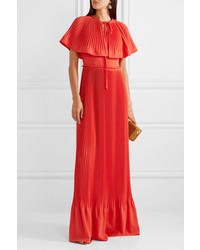 Lela Rose Cape Effect Pleated Crepe Gown