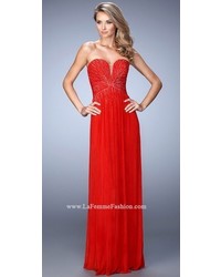 La Femme Double Back Straps With Rhinestones Prom Dress By