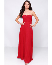 LuLu*s Always Charming Strapless Red Maxi Dress