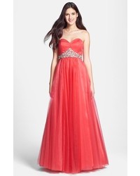 Sean Collection Embellished Strapless Tulle Ball Gown