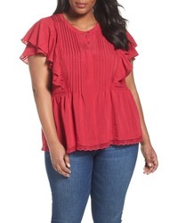 Sejour Plus Size Lace Trim Pintuck Pleated Top