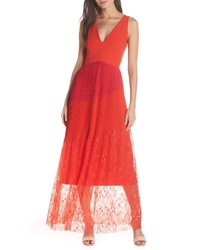 Red Pleated Lace Evening Dress