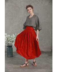 Etsy Linen Skirt Maxi Skirt Skirt With Pocket Long Linen Skirt In Red Green Pleated Skirt Full Skir